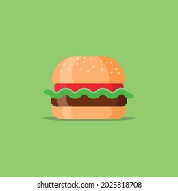 Vector Hamburger Classic Burger American Cheeseburger con Carne de Tomate Lechuga. Acércate aislado sobre un fondo verde. Comida rápida.