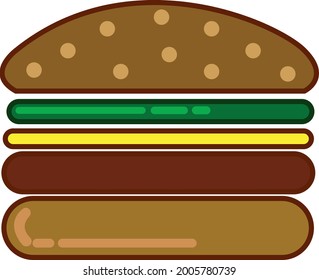 a vector of a hamburger containing brown bread, cheese, vegetables, and meat. very suitable for posters, decorations, letters and others