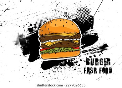 Vector hamburger hand drawn sketch poster retro style.