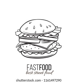 Vector hamburger icon. Illustration for design fast food menu street cafe. Retro style.