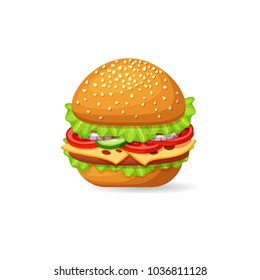 Vector hamburger isolated on white background. Fast Food.