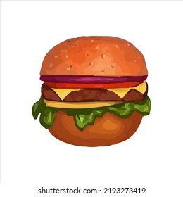 Vector hamburger. Juicy and bright big sandwich.