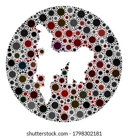 Vector Hamilton Island map collage of SARS virus. Infection attacks the lockdown territory from external zone. Stencils round Hamilton Island map collage designed with infection elements.