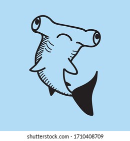vector hammer fish doodle line icon