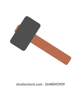 - Vector Hammer Icon – Gray Head and Brown Handle Flat Tool Design
