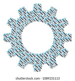Vector hammer icons are composed into cog illustration. Service design concept constructed of hammer components.