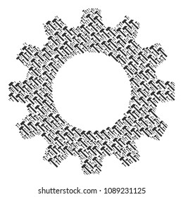 Vector hammer icons are formed into cogwheel mosaic. Mechanics design concept constructed with hammer items.
