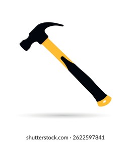 Vector hammer with metal head and ergonomic handle. Tool illustration isolated on white background. Perfect for construction, repair, and DIY design themes.