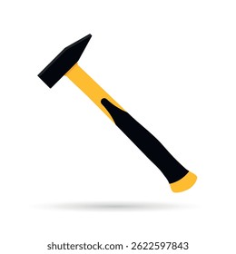 Vector hammer with metal head and ergonomic handle. Tool illustration isolated on white background. Perfect for construction, repair, and DIY design themes.