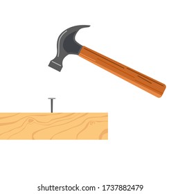 Vector of a hammer and nail in wood