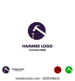 Vector Hammer and nails logo design,hammer hitting nail illustration icon template
