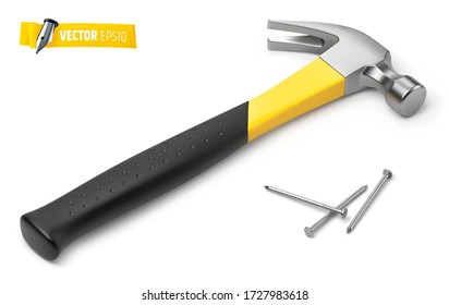 Vector hammer and nails on white background