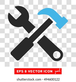 Vector Hammer and Wrench EPS vector icon. Illustration style is flat iconic bicolor blue and gray symbol on a transparent background.