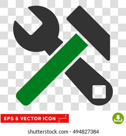 Vector Hammer and Wrench EPS vector icon. Illustration style is flat iconic bicolor green and gray symbol on a transparent background.