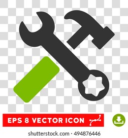 Vector Hammer and Wrench EPS vector icon. Illustration style is flat iconic bicolor eco green and gray symbol on a transparent background.