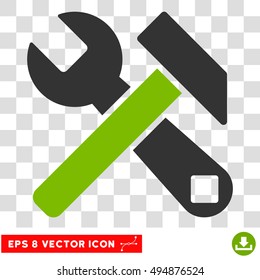 Vector Hammer and Wrench EPS vector icon. Illustration style is flat iconic bicolor eco green and gray symbol on a transparent background.