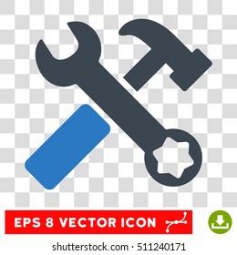 Vector Hammer and Wrench EPS vector icon. Illustration style is flat iconic bicolor smooth blue symbol on a transparent background.