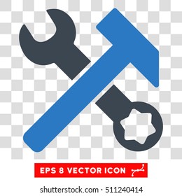 Vector Hammer and Wrench EPS vector icon. Illustration style is flat iconic bicolor smooth blue symbol on a transparent background.