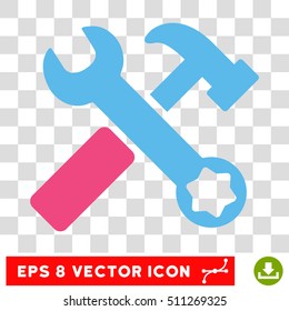 Vector Hammer and Wrench EPS vector icon. Illustration style is flat iconic bicolor pink and blue symbol on a transparent background.