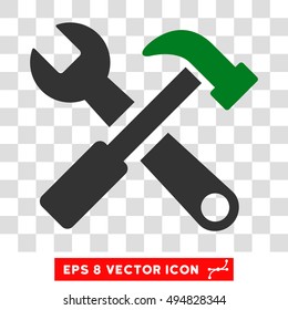 Vector Hammer and Wrench EPS vector pictogram. Illustration style is flat iconic bicolor green and gray symbol on a transparent background.