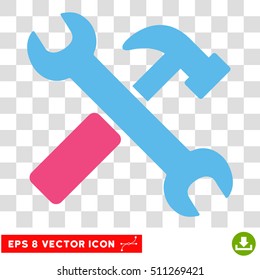 Vector Hammer and Wrench EPS vector pictogram. Illustration style is flat iconic bicolor pink and blue symbol on a transparent background.