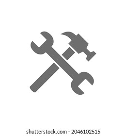 Vector hammer with wrench grey icon. Isolated on white background
