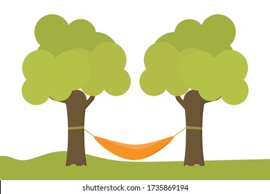 Vector hammock summer illustration. Green tree design in flat style.