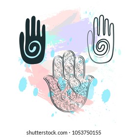 Vector hamsa hand drawn symbol. The ancient symbol of the " Hand of Fatima ". Decorative pattern in oriental style for the interior decoration and drawings with henna. 