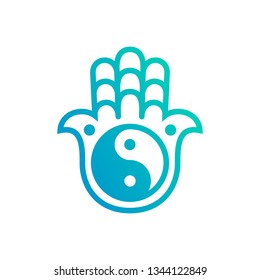 Vector Hamsa hand Logo. Hamsa and yin yang symbol for logo design.