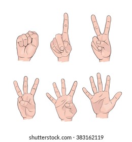 Vector hand action number 0-5