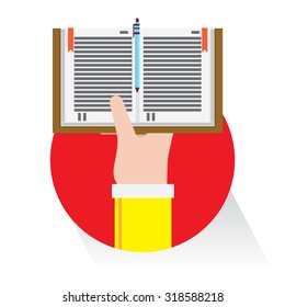 vector hand arm book in the circle on white background