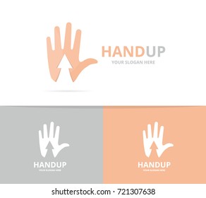 Vector of hand and arrow up logo combination. Arm and growth symbol or icon. Unique support and upload logotype design template.