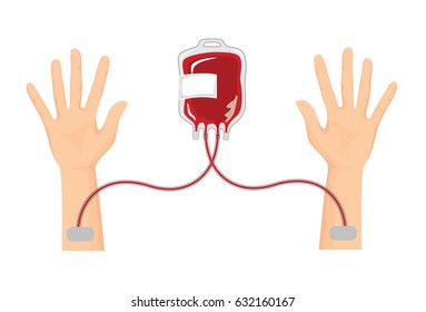 Vector of hand with blood bag for blood donate