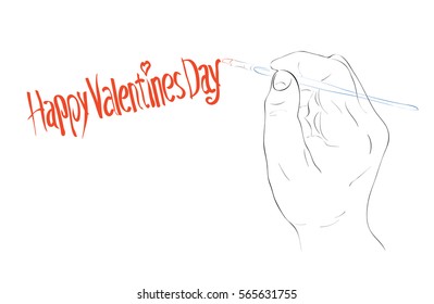 vector hand with brush paints a congratulatory inscription / Happy Valentine Day
