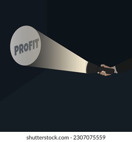 Vector hand of businessman with flashlight and word of PROFIT design vector illustration
