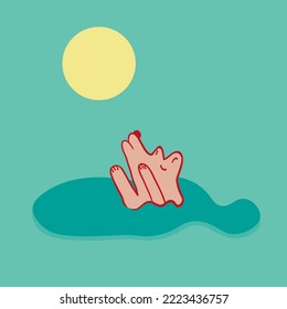 vector hand cartoon dog in the water and moon