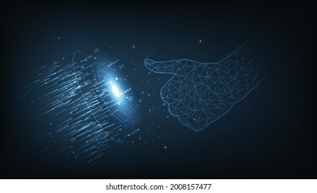 Vector hand and circle Hi-tech concept.Digital technology human hand on Hi-tech abstract background.