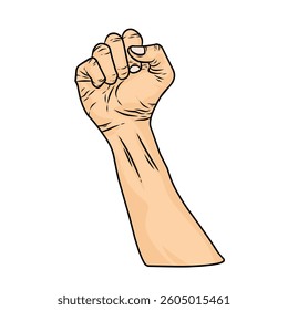 vector hand with clenched fist pose, a sign of spirit or fighting