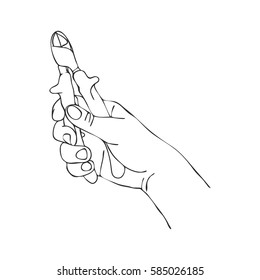 vector hand with clippers, hand drawn line illustration