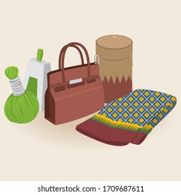 Vector of hand craft product made from bamboo, brooms, silk, handmade by villagers.