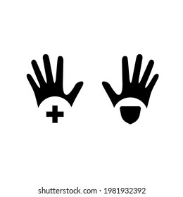 Mano vectora, cruz y protección. Vida sana, paramédico, seguridad. Iconos simples y creativos para la salud. puede utilizarse como marca, símbolo, signo, logotipo, tarjeta e icono. Elemento editable e imprimible