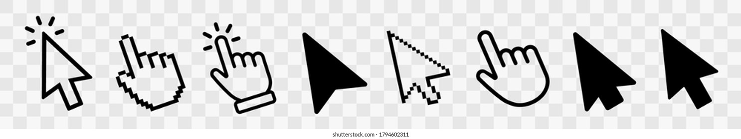 Los iconos de los cursores de las manos del vector hacen clic en set