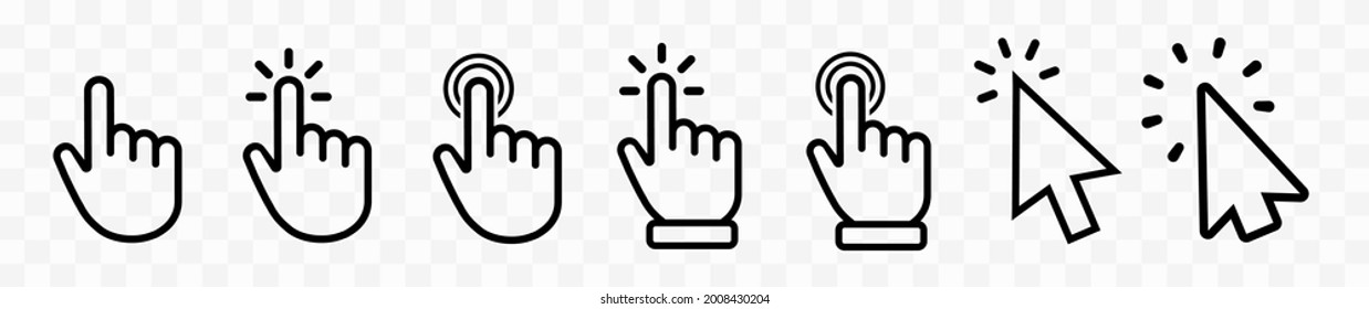 Los iconos de los cursores de las manos del vector hacen clic en set