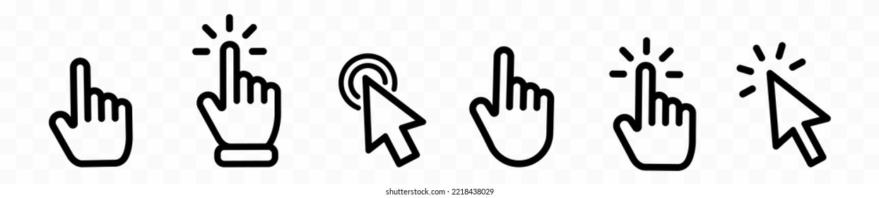 Los iconos de los cursores de las manos del vector hacen clic en set