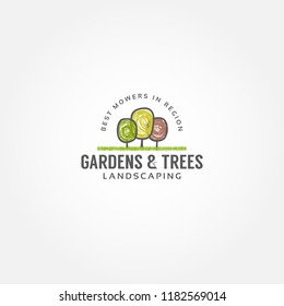 Vector hand darawn tree illustration set. Tree, fruit, gardening label, logo, icon, nature, eco, green, organic, outdoors design.
