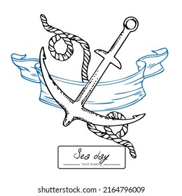 Vector hand draw anchor with
rope and tape