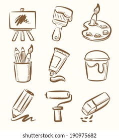 vector hand draw art icon set on beige