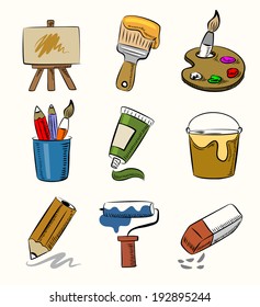 vector hand draw art icon set on beige