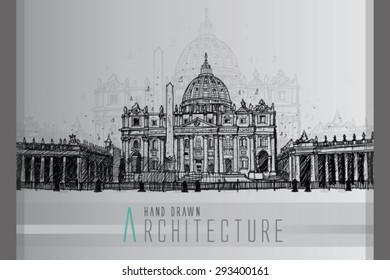 vector - hand draw Basilica di San Pietro, Vatican, Rome, Italy