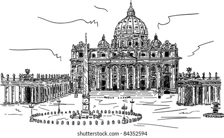 vector - hand draw Basilica di San Pietro, Vatican, Rome, Italy